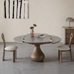 Modern Minimalist Solid Wood <b>Dining</b> <b>Table</b> Round Extendable Stone <b>Top</b> Home Use Italian Style - Product Image 1