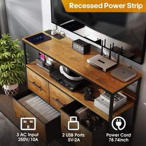 Meuble <span class=keywords><strong>TV</strong></span> de salon en gros, commode de chambre à coucher avec 5 boîtes en tissu avec support de rangement ouvert, <span class=keywords><strong>table</strong></span> <span class=keywords><strong>TV</strong></span> avec 4 <span class=keywords><strong>roulettes</strong></span> - Product Image 4