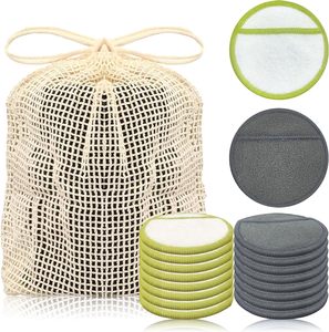 Tampons démaquillants réutilisables en coton de bambou pour tonique avec sac à linge, lingettes nettoyantes pour le visage écologiques et tampon biologique - Product Image 1