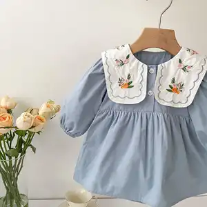 2024サマーコットン幼児ガールズロンパース長袖ピーターパンカラー幼児ボディスーツ刺Embroideryワンピースベビー服