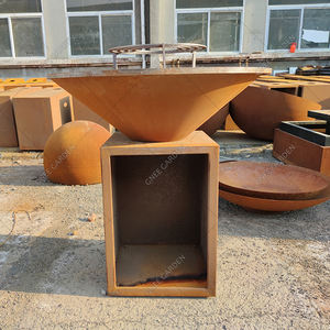 Barbecue à bois et barbecue à charbon de bois en acier corten moderne de qualité supérieure avec rangement en bois Utilisation extérieure toutes saisons - Product Image 1