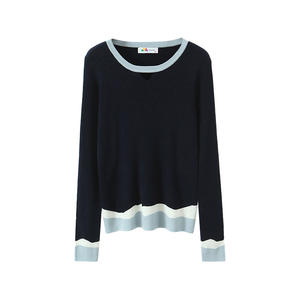 Suéter de Punto Azul Marino para Mujer Talla Grande Runqi con Diseño de Empalmes N9412, Grosor Medio, Material de Poliéster - Product Image 1