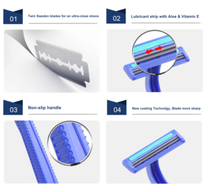 Dao Cạo Khách Sạn Chất Lượng Hàng Đầu Tùy Chỉnh Dao Cạo Cạo Râu Dùng Một Lần 2 Lưỡi Cán Nhựa Cho Nam - Product Image 3