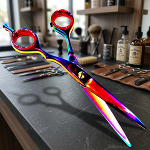 Tijeras de peluquería profesionales ASAP para zurdos, color arcoíris, de acero inoxidable, para entresacar, con recubrimiento de polvo negro mate láser. - Product Image 4