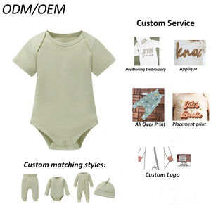 핫 세일 유기농 면 아기 짧은 장난 꾸러기 소매 스냅 버튼 무릎 어깨 편안한 아이 바디 수트 - Product Image 6