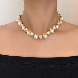Collar de Perlas de Imitación Estilo Europeo Americano Tiyo, Cadena Trenzada Chapada en Oro de 14K, Geométrico, Moderno, para Uso Diario de Mujeres - Product Image 3
