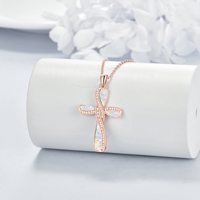 Collier croix en opale torsadée plaqué or rose en argent sterling 925 Faith Hope love
