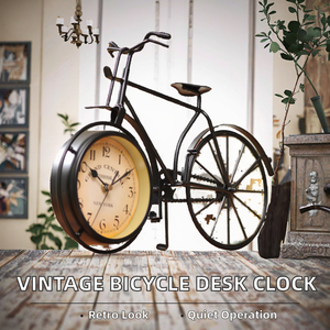 European Vintage Bicycle Design <b>Retro</b> <b>Desk</b> Clock Iron Wrought Luminova Quartz Silent Needle Display Home Decoration - Product Image 2