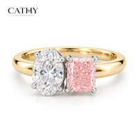 IGI-Zertifizierter Labor-Diamant Verlobungsring 18K Gold Weiß Oval Rosa Radiantschliff Zwei Steine Umweltfreundlich Anpassbar Brautschmuck