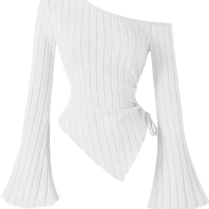 2026 Blouse Femme à Manches Longues Évasées et Ourlet Irrégulier, Tricotée Sexy avec Cordon de Serrage, Haut T-shirt - Product Image 1