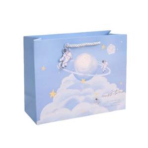 KM Custom Logo Printed Medium Size Clothing <b>Gift</b> Bags Assorted Premium Blue with Kraft Paper for Birthdays - Product Image 2