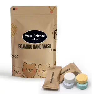 Пенообразующее средство для мытья рук, без отходов, шипучие Твердые таблетки для мытья рук в крафт-пакете