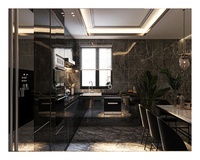 Panneau de porte d'armoire de cuisine modulaire noire haute brillance en forme de L Mdf de luxe personnalisé pour la maison