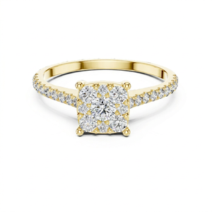 Bague de fiançailles personnalisée en or massif 14 carats avec diamant CVD HPHT de laboratoire taille brillant, certifié IGI, sertie en grappe carrée et pavé - Product Image 1