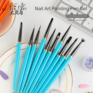 Metal Handle Fan Shape Nail Art Brush <b>Set</b> Soft Floral Gradient Gel Striping Carving Pens <b>Crimped</b> Ferrule - Product Image 3