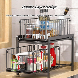 2-Tier Sliding Storage Drawer Pull Out Cabinets Organizer Shelf Sliding Kitchen Countertop Storage Basket <b>Under</b> Sink Organizer - Product Image 2