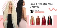 Perruque en dentelle T-Part de 38 pouces, longue et droite, noire, en fibre résistante à la chaleur pour femmes