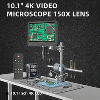 Microscope vidéo LCD 4K HD 10,1 pouces, objectif C-Mount 150X, capteur 16MP, caméra numérique, source de lumière LED, mise au point manuelle, grand support métallique