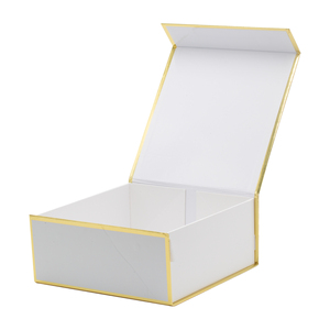 High Quality White <b>Box</b> with Custom Printing Gold Brim Clam Shell <b>Box</b> with Magnetic Closure for Clothing Shoes Garment Packing - Product Image 2
