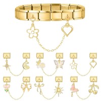 Bracelet à breloques DIY en acier inoxydable, style nœud papillon, double chaîne, électroplaqué, accessoire de bijouterie pour foulards