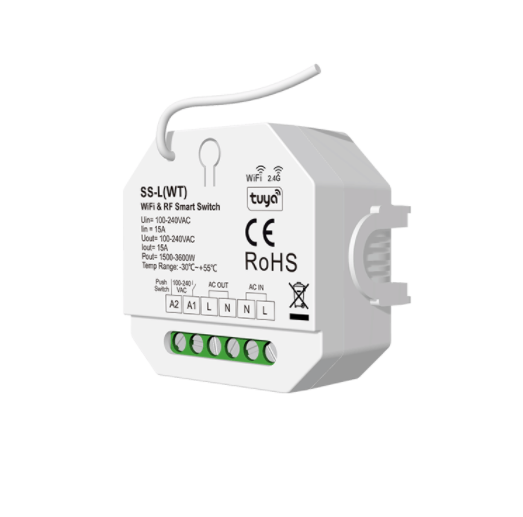 SKYDANCE 100-240VAC 1CH 15A Tuya WiFi Smart AC Switch RF Push Switch for LED Lamp SS-L(WT)