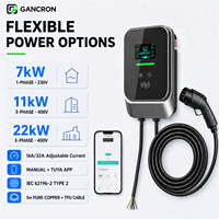 Station de recharge pour véhicules électriques GANCRON OEM Type 2 AC 11kW 16A 400V triphasée murale avec WiFi pour usage domestique