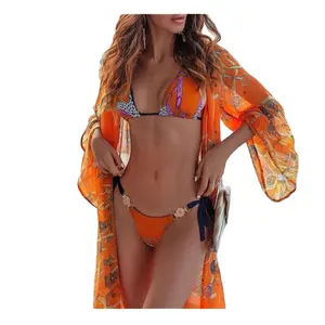 Bedruck Taschen Bikini-Set Metallaccessoires Bikini orange günstig Bikini für Damen