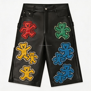 Custom <strong>Men's</strong> Baggy Leather <strong>Shorts</strong> 3/4 <strong>Below</strong> <strong>Knee</strong> Streetwear Patch Embroidery Rivet Studded Grunge Urban Style Daily Wear - Product Image 4