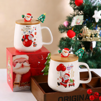 Mignon Couvercle de Tasse à Lait Réutilisable en Porcelaine, Motif Père Noël et Sapin de Noël, Style Américain Classique, Sûr pour les Aliments