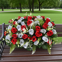 FU-006 Vente en gros de faux roses pour cimetière, arrangement funéraire artificiel, couronne funéraire pour cimetière, couronnes pour tombe, commémoration du cimetière