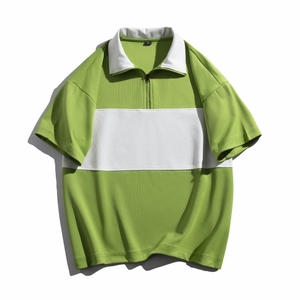 Logo personnalisé perle cool contraste couleur semi-fermeture éclair polo hommes américain en direct goutte épaule revers à manches courtes T-shirt - Product Image 3