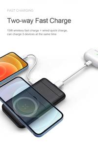 พาวเวอร์แบงค์พกพาขนาดเล็ก 10000mAh แม่เหล็กแรงสูง กำลังไฟ 22.5W ชาร์จเร็ว ที่วางโทรศัพท์แบบพับได้ ชาร์จไร้สาย 15W - Product Image 4