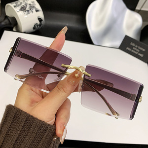 Curved Lens Leopard Head <b>Sunglasses</b> For Women Pc Frameless Cut Edge Metal UV400 Protection Type 3 Sunshades - Product Image 3
