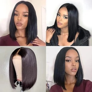 Parrucche Nere Lisce per Donne, Parrucca Sintetica Senza Colla, Parrucca con Frontale in Pizzo 13*4, <span class=keywords><strong>Capelli</strong></span> Bob - Product Image 2