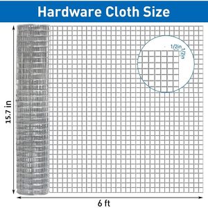 Hardware Cloth Welded <b>Mesh</b> 1/2 Inch 15.7 In X 6 Ft Galvanized Steel <b>Wire</b> For Farm Fence Bird Gopher Rabbit Protection - Product Image 2