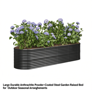 Bac à légumes surélevé rectangulaire en acier thermolaqué anthracite moderne pour arrangements saisonniers extérieurs, durable et autoportant - Product Image 1