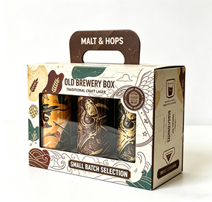 Cajas Rígidas de Papel Kraft de Grado Alimenticio, Impresión a Cuatro Colores Personalizada, Ventana Transparente, Empaque de Regalo para Set de Cerveza Artesanal - Product Image 1