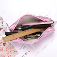 Étui à crayons scolaire holographique coloré mignon, pochette en cuir PU, trousse de maquillage pour filles