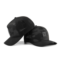 Casquette de baseball de luxe à 5 panneaux avec logo en caoutchouc et broderie personnalisée, casquette perforée bicolore imperméable, casquette de baseball hydro camouflage