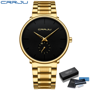 Crrju 2150S Mới Sang Trọng Siêu Mỏng Unisex Tối Thiểu Màu Đen Thạch Anh Mens Đồng Hồ Đồng Hồ Đeo Tay Reloj De Pareja 40Mm - Product Image 2