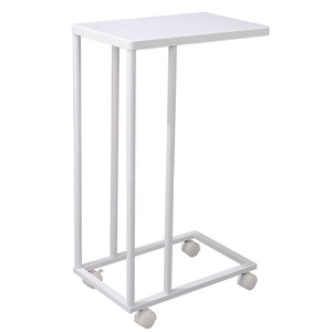 C Type Side <b>Table</b> With <b>Wheels</b> White 2 Tier Mobile Coffee <b>Table</b> <b>For</b> Living Room Small Space Multi Function - Product Image 3