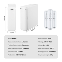 Purificateur d'eau par osmose inverse 400G sous évier, sans réservoir, en plastique, conception non électrique pour usage domestique et hôtelier