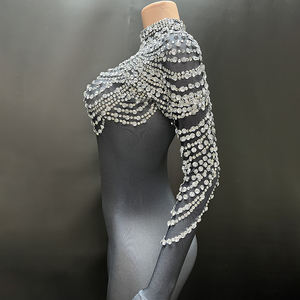 Novance Y4328 monos de manga larga para mujer, mono de actuación a la moda con guantes, mono con diamantes de imitación, Mono para mujer para espectáculo - Product Image 3