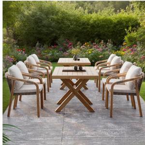 Meubles de loisirs durables pour l'extérieur, cour, hôtel, jardin, personnalisés, modernes, en teck massif, avec structure en aluminium, table à manger 6 places CASA - Product Image 3