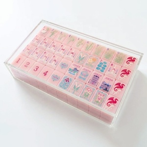 ชุดไพ่นกกระจอกอเมริกันอะคริลิคแบบพกพา 4 ผู้เล่น สีชมพูพาสเทลสไตล์ปารีส สำหรับเดินทาง เล่นเกมส์ปาร์ตี้ยามค่ำคืนสำหรับสาวๆ - Product Image 6