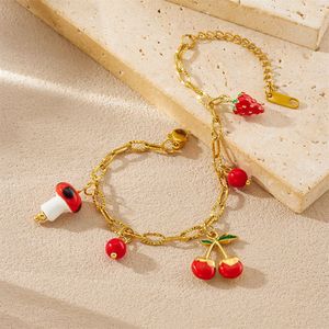 Fashion Charm Bracelet Gold Plated Fruit Pendant Strawberry Cherry Mushroom Women's Jewelry Gift - Product Image 3