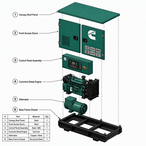 Generador Diésel OEM Cummins Refrigerado por Agua de 100kW-300kW, Silencioso, para Uso Doméstico de Reserva, con Controlador ComAp DSE, Tipo Canopy - Product Image 3
