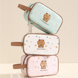 Portable Toiletry Bag Large Capacity Embroidered Makeup Storage Bag Rectangle Beige Pink Green Makeup Organizer - Product Image 2