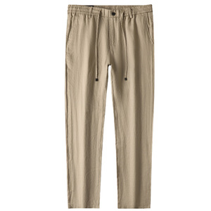 <span class=keywords><strong>Pantaloni</strong></span> da uomo larghi dritti in vita <span class=keywords><strong>con</strong></span> coulisse traspirante Casual in <span class=keywords><strong>lino</strong></span> sottile estivo - Product Image 3