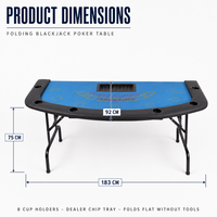 Table de poker et de Blackjack pliable 183x92x75cm, tapis bleu-vert, 8 porte-gobelets, plateau pour jetons du croupier, couleur de tapis personnalisée, fabricant OEM